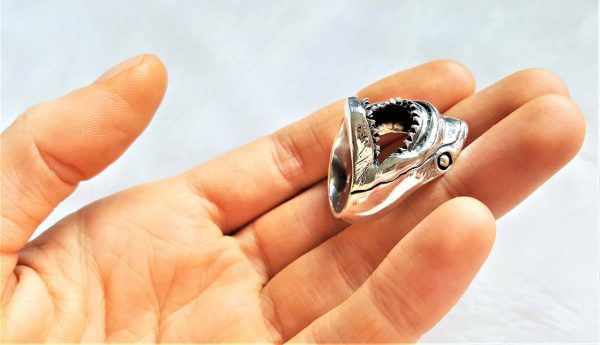 STERLING SILVER 925 Shark Jaw Teeth Exclusive Design Heavy Ring 25 grams