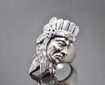 Eliz 925 Sterling Silver Natural Mother of Pearl American Indian Profile Ring Handmade Exclusive Design