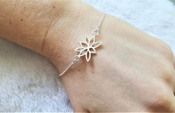 Lotus Flower Bracelet STERLING SILVER 925 Celestial Divine Talisman Amulet Sacred Symbol Divinity Adjustable form 8.5 to 7 inches