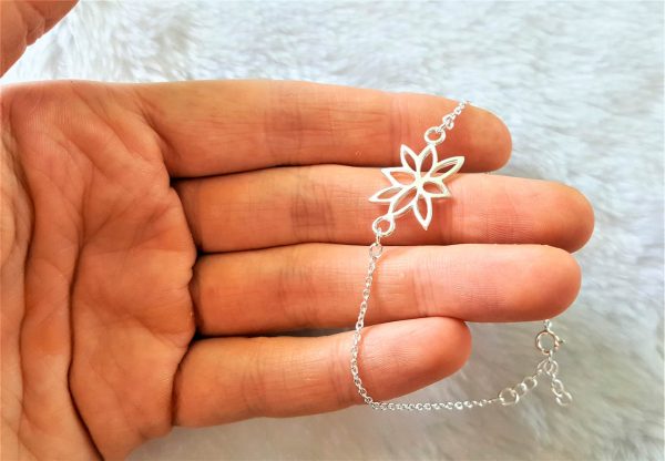 Lotus Flower Bracelet STERLING SILVER 925 Celestial Divine Talisman Amulet Sacred Symbol Divinity Adjustable form 8.5 to 7 inches