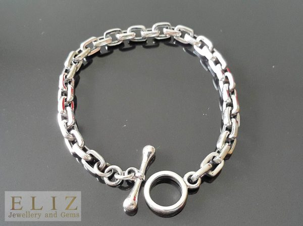Chain Bracelet 925 Sterling Silver Chain Italian Link T Clasp Bracelet  punk goth rock biker 8.5 Inches 23 Grams