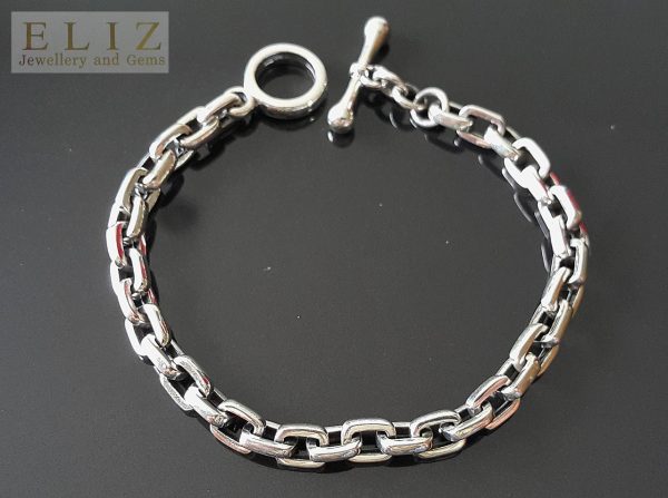 Chain Bracelet 925 Sterling Silver Chain Italian Link T Clasp Bracelet  punk goth rock biker 8.5 Inches 23 Grams