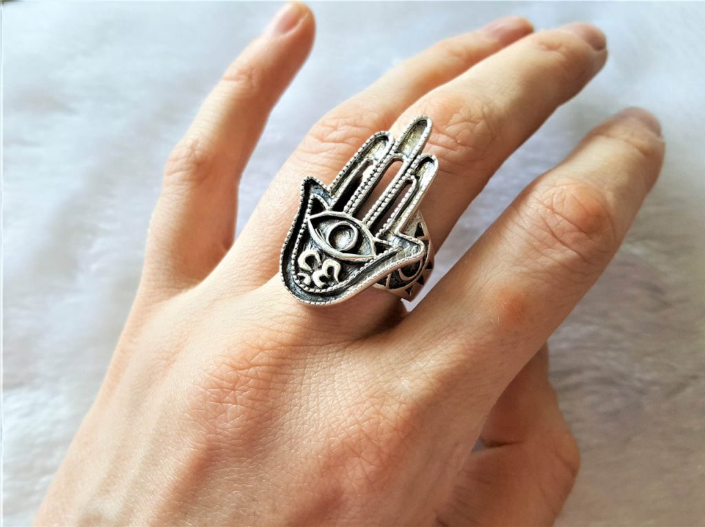 Hamsa ring store silver