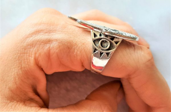 Hand of Hamsa 925 Sterling Silver Ring Ohm Aum All Seeing Eye Hamsa Hand Talisman Amulet Sacred Symbol