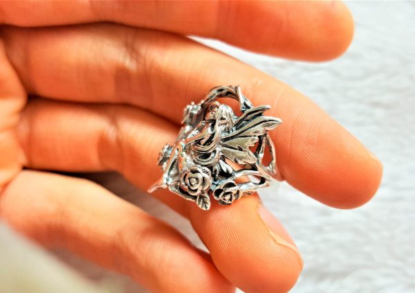 Fairy Ring STERLING SILVER 925 Elf Butterfly Angel Wings Roses Beautiful Flowers Exclusive Gift