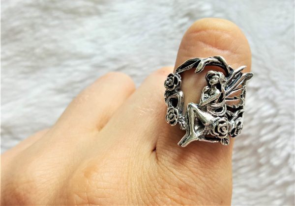 Fairy Ring STERLING SILVER 925 Elf Butterfly Angel Wings Roses Beautiful Flowers Exclusive Gift
