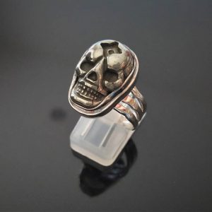 Skull Ring STERLING SILVER 925 Genuine Pyrite Carved Skull Punk Rock Goth Natural Gemstone Adjustable