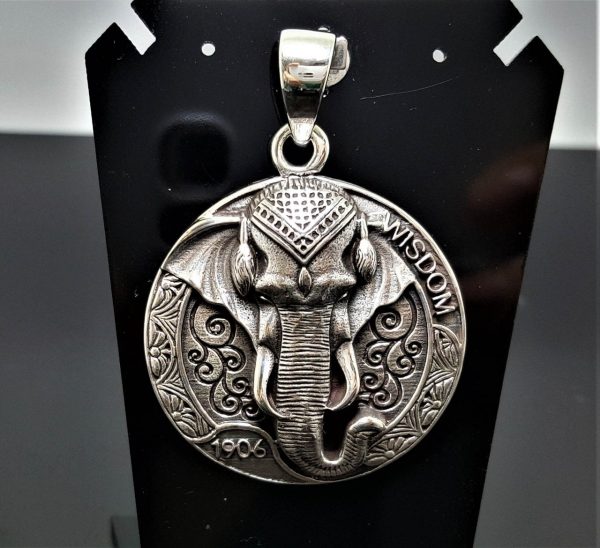 Elephant Pendant 925 Sterling Silver Great Ganesha Wisdom Lord of Success Wealth Ohm Aum Talisman Amulet Spiritual Guidance Heavy 22 grams