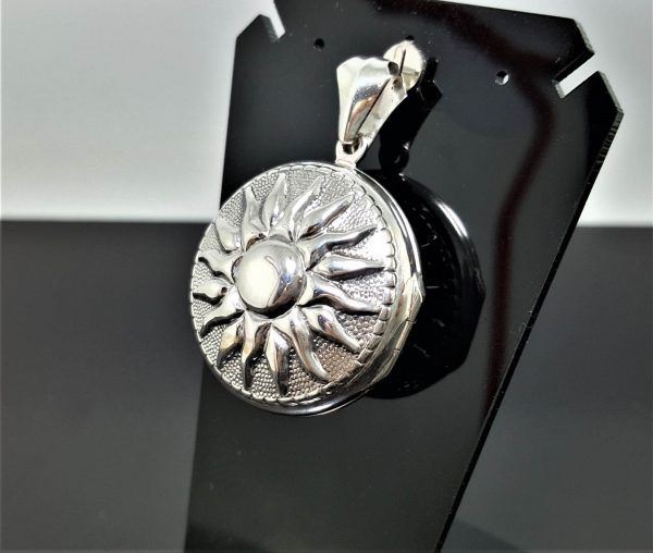 STERLING SILVER 925 Locket Pendant Sun Design Picture Frame Talisman Amulet Good Luck Gift