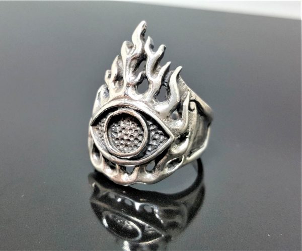Fire All Seeing Eye STERLING SILVER 925 Ring Fire Flame Eye of Providence Talisman Amulet Exclusive Design
