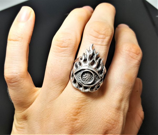 Fire All Seeing Eye STERLING SILVER 925 Ring Fire Flame Eye of Providence Talisman Amulet Exclusive Design