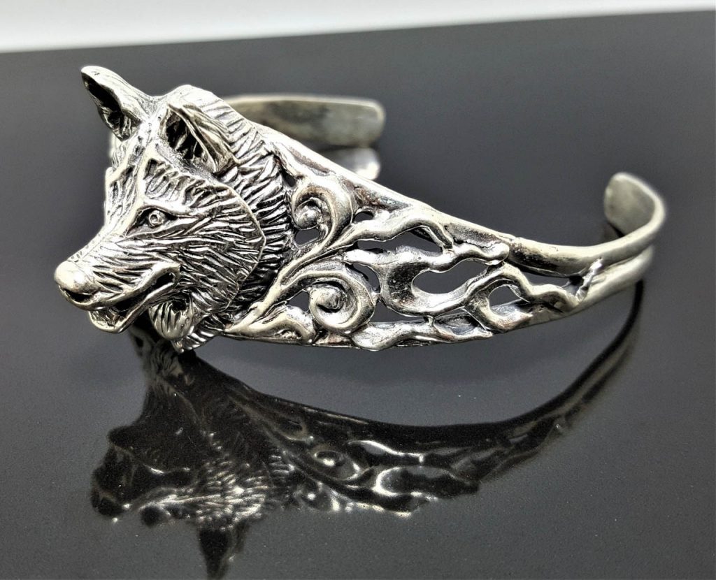 Wolf 925 Sterling Silver Bracelet Brutal Wolf Cuff Totem Animal Punk Rocker Biker Goth Exclusive