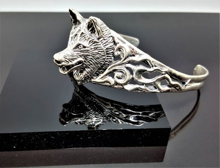 Wolf 925 Sterling Silver Bracelet Brutal Wolf Cuff Totem Animal Punk Rocker Biker Goth Exclusive
