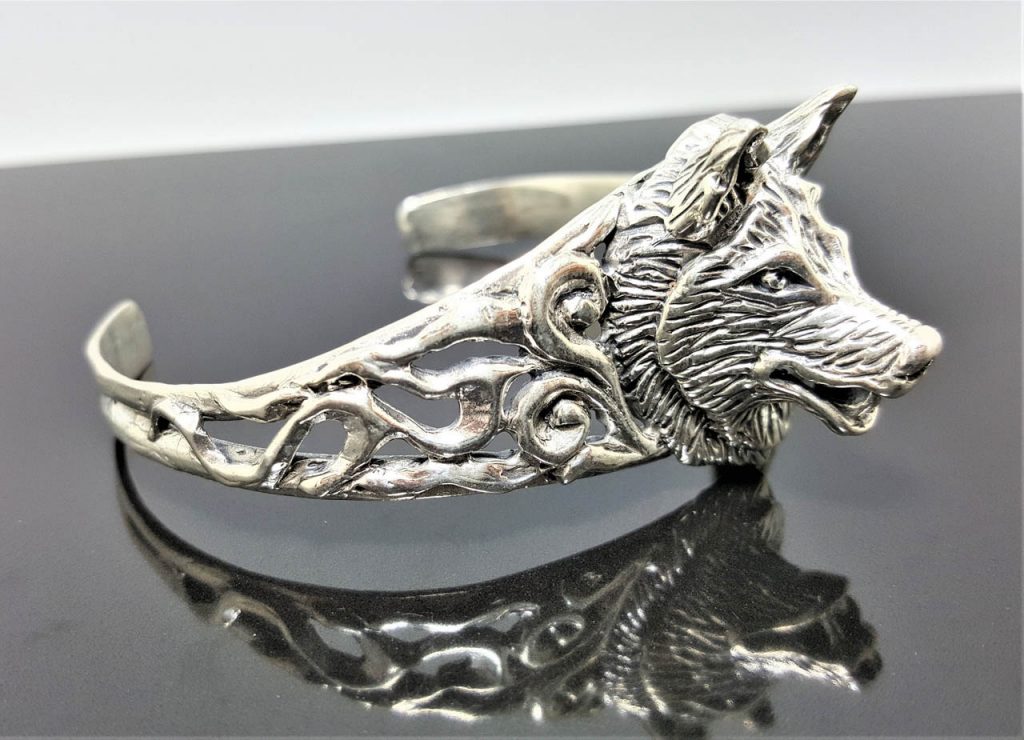 Wolf 925 Sterling Silver Bracelet Brutal Wolf Cuff Totem Animal Punk ...