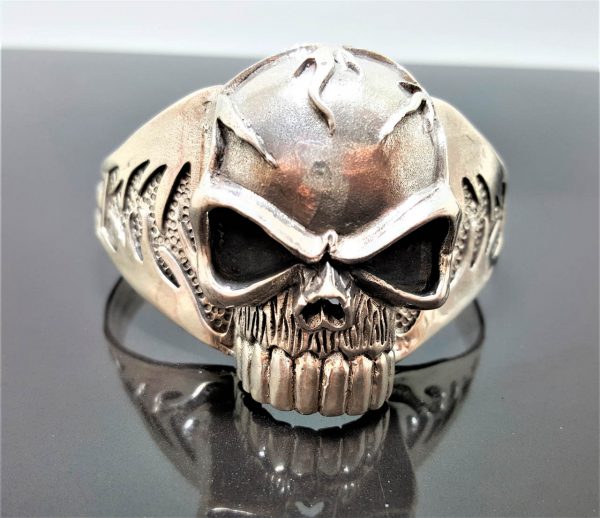 Skull 925 Sterling Silver Bracelet Brutal Skull Cuff Punk Rocker Biker Goth Exclusive Design Handmade 58 grams
