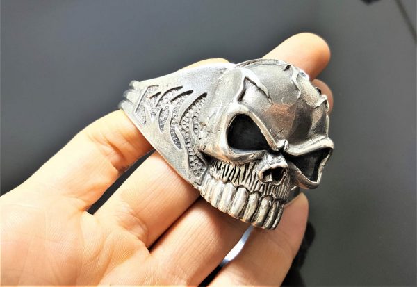 Skull 925 Sterling Silver Bracelet Brutal Skull Cuff Punk Rocker Biker Goth Exclusive Design Handmade 58 grams