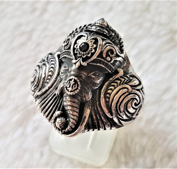 925 Sterling Silver Elephant Ring Great Ganesha Blessing Lord of Success Wealth Wisdom Ohm Aum Ganesh Talisman Amulet Good Luck Ohm Symbol