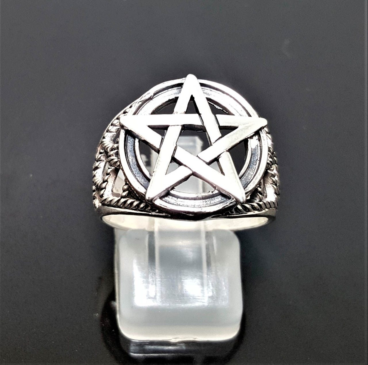 925 Sterling Silver Ring Pentagram Star Pentacle Sacred Symbols 5 ...