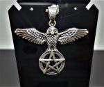 STERLING SILVER 925 Owl Pentagram Pendant Pentacle Five Pointed Star Occult Symbols Totem Animal Talisman Amulet