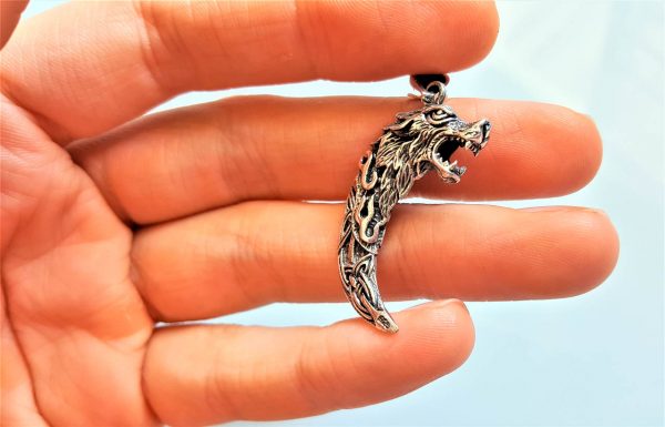 Wolf Fang STERLING SILVER 925 Pendant Wolf Claw Celtic Knot Viking Wolf Talisman Amulet