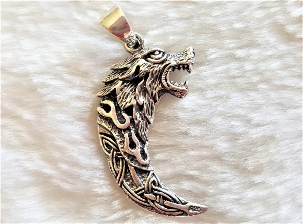Wolf Fang STERLING SILVER 925 Pendant Wolf Claw Celtic Knot Viking Wolf Talisman Amulet