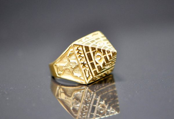 Egyptian Pyramid 925 Sterling SILVER Ring All Seeing Eye Pyramid SACRED SYMBOLS Scarab Ring Ancient Talisman Amulet 22K Gold Plating