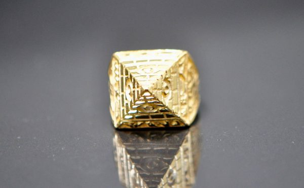 Egyptian Pyramid 925 Sterling SILVER Ring All Seeing Eye Pyramid SACRED SYMBOLS Scarab Ring Ancient Talisman Amulet 22K Gold Plating