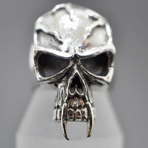 Skull Ring Vampire Fang Biker Rocker Gothic Punk Solid Sterling Silver 925