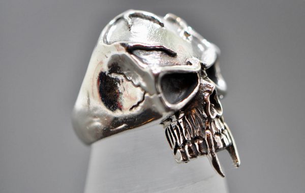 Skull Ring Vampire Fang Biker Rocker Gothic Punk Solid Sterling Silver 925