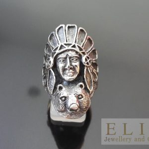 American Indian 925 Sterling Silver Ring Native American Indian Woman Bear Cub Exclusive Handmade Design Sacred Symbol Spirit