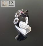 PANTHER Ring Genuine Precious Sapphire& Ruby Sterling Silver 925 Size 6, 6.5, 8, 8.5