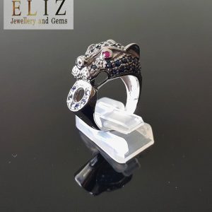 PANTHER Ring Genuine Precious Sapphire& Ruby Sterling Silver 925 Size 6, 6.5, 8, 8.5