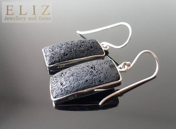 Lava Sterling Silver 925 EARRINGS Natural Volcanic Lava Energy Crystal Essential oil diffuser