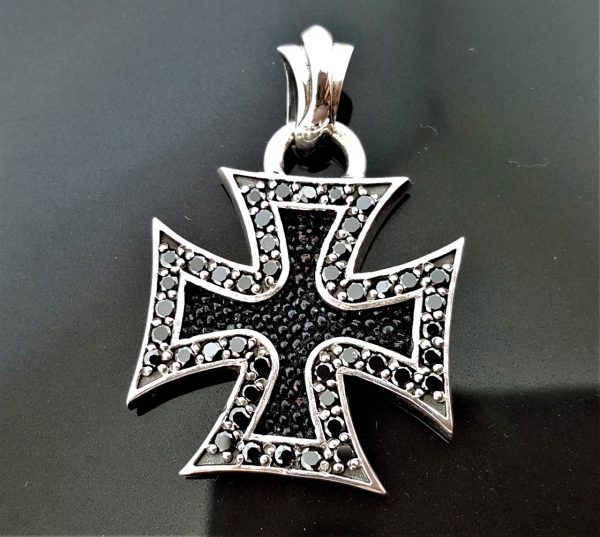 Cross STERLING SILVER 925 Pendant Black Onyx Stingray Cross Iron Cross Exclusive Design Gift for him