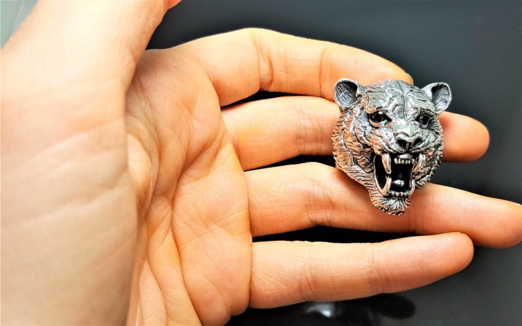 BySilverStone Saber-Toothed Tiger Sterling Silver Signet Ring – Handmade Engraved Men's Ring, Oxidized Finish - View #9
