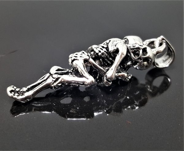 Hugging Skeletons 925 Sterling Silver Pendant Hug Love Skull Punk Goth Rock Biker Exclusive Design Valentine Gift