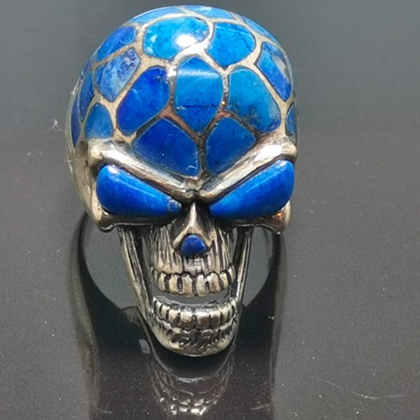 Skull 925 Sterling Silver Ring Lapis Lazuli Skull