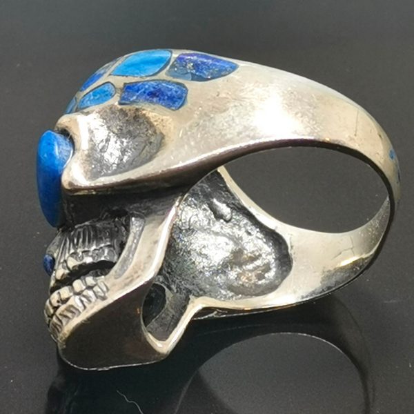 Skull 925 Sterling Silver Ring Lapis Lazuli Skull