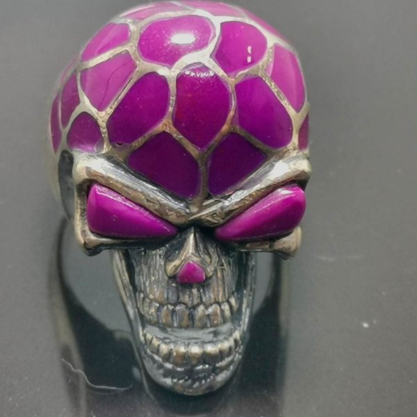 Skull 925 Sterling Silver Ring Purple Howlite Skull