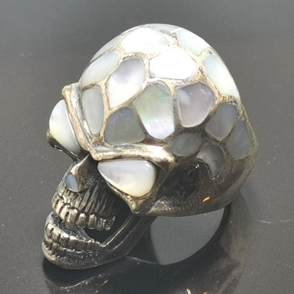 Skull 925 Sterling Silver Ring Mother of Pearl Skull