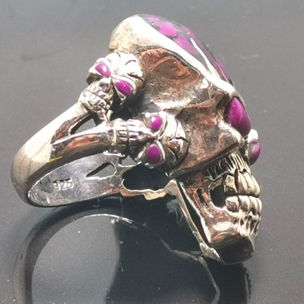 Skull 925 Sterling Silver Ring Purple Howlite Skull Ring