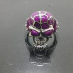 925 Sterling Silver Fire Skull Purple Howlite Skull Ring