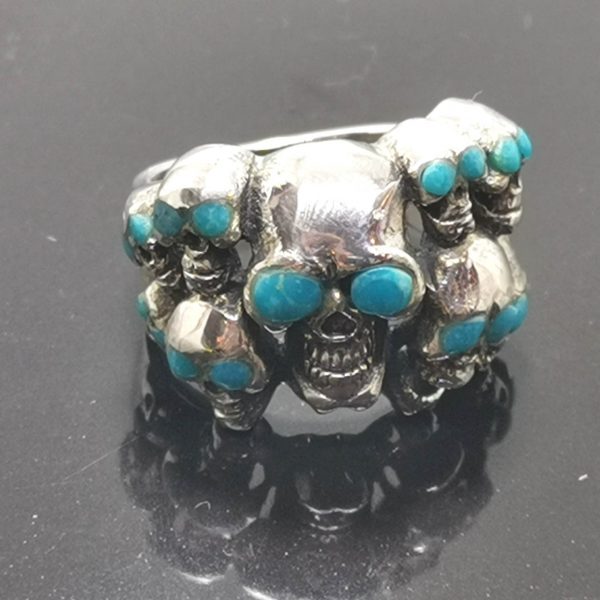 Skulls 925 Sterling Silver Ring Huge Skull Nugget Turquoise Ring Biker Rock Goth Punk 17 Grams