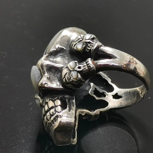 Skull 925 Sterling Silver Ring Skull Mother of Pearl Inlay Biker Rocker Goth Punk