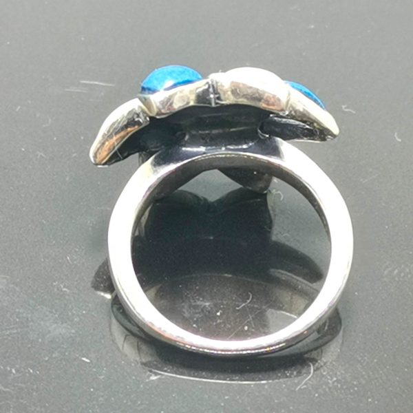 925 Sterling Silver Flower Lapis Lazuli Mother of Pearl Inlay Ring