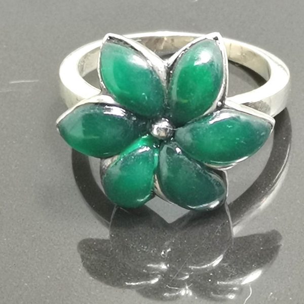 925 Sterling Silver Green Agate Flower Ring Eliz