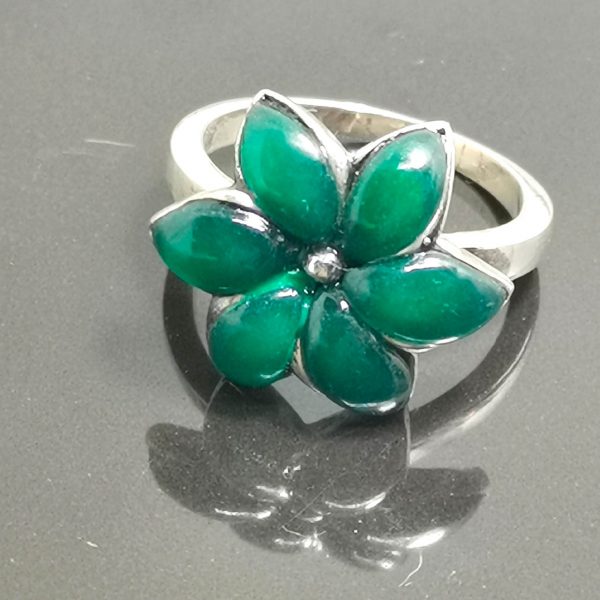 925 Sterling Silver Green Agate Flower Ring Eliz