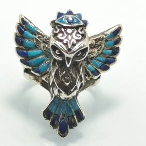 Eliz. 925 Sterling Silver All Seeing Eye Owl Ring