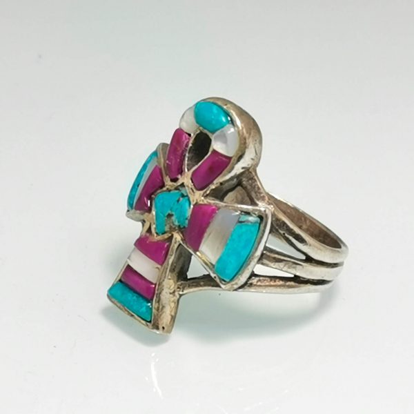 Ankh 925 Sterling Silver Ring Egyptian Sacred Symbol Handmade Turquoise Howlite Mother of Pearl