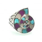 925 Sterling Silver Turquoise Howlite Mother of Pearl Shell Ring